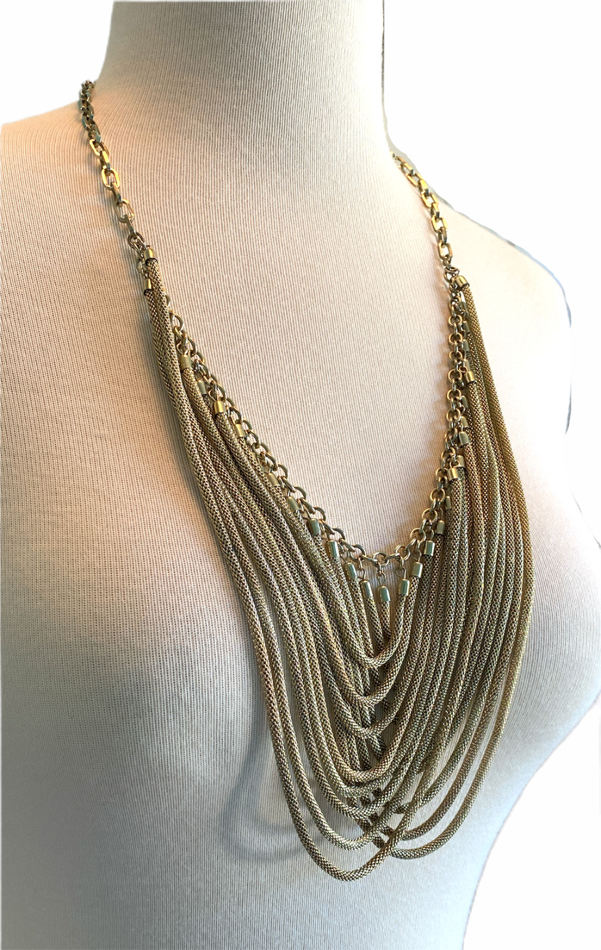 Goldtone Bib Multi chain Necklace 25" + 2" extender
